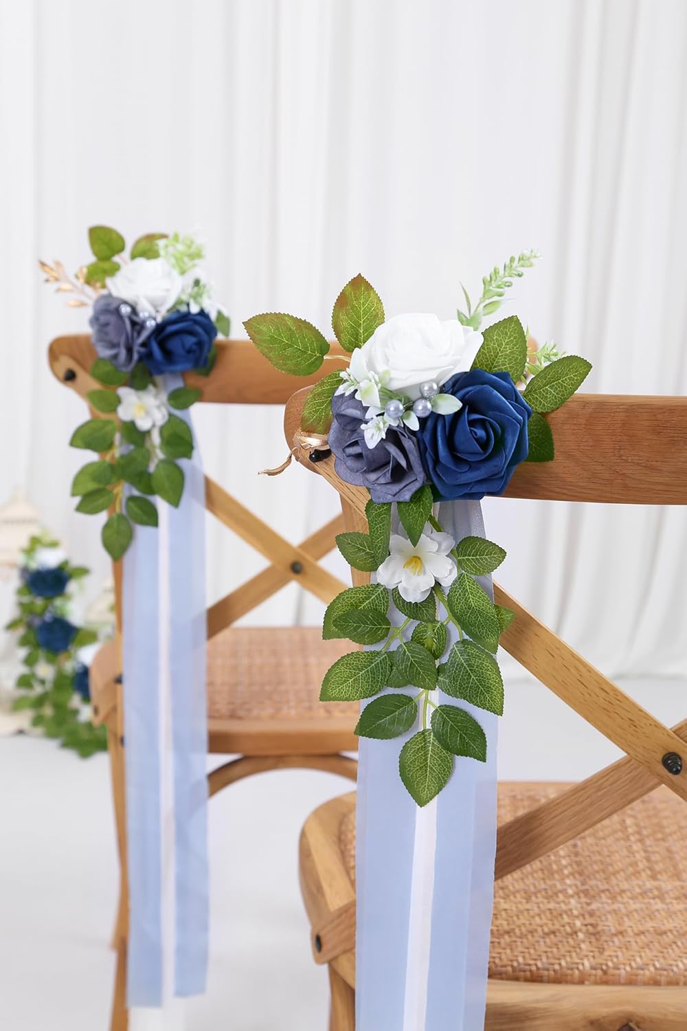 10 Wedding Aisle Decorations for Ceremony - Blue Chair Flowers for Aisle Decor and Church Pew