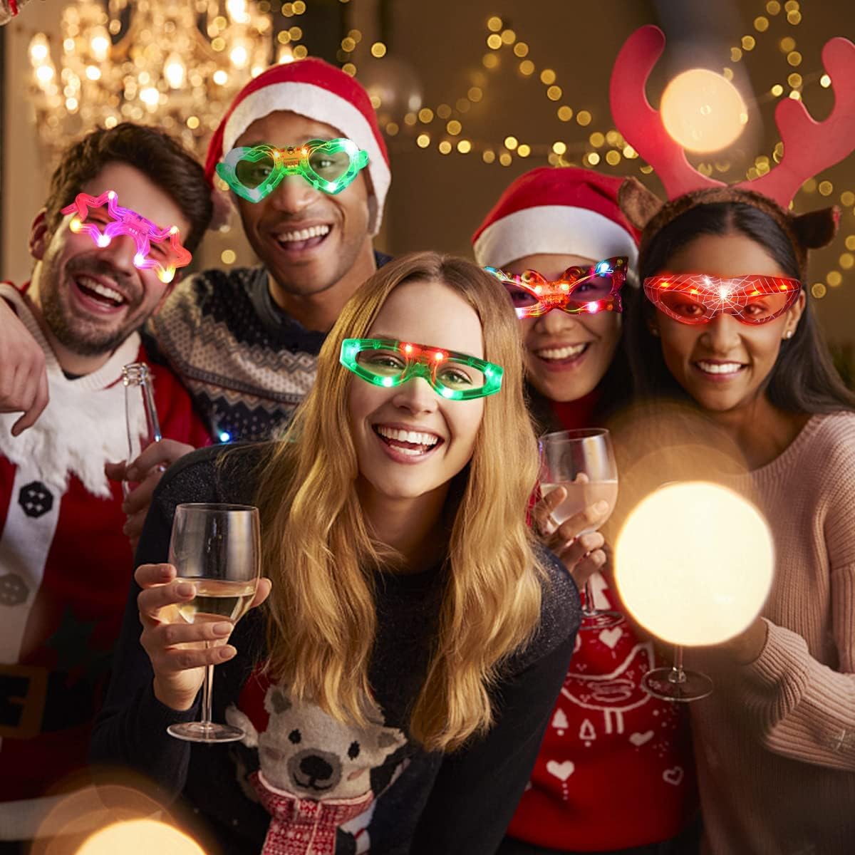 63 Pcs LED Glasses 7 shapes 6 LED Glow In The Dark Party Supplies Favor for Kids Adults shutter