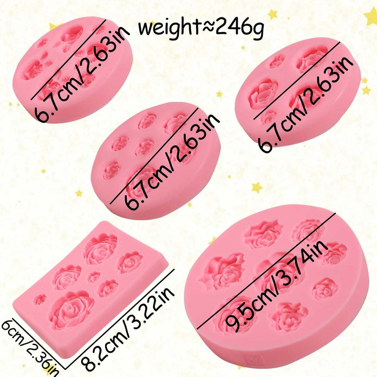 5 Pcs Rose Silicone Molds, Mini Flower Cake Decoration Fondant Mold, Kitchen Baking Supplies