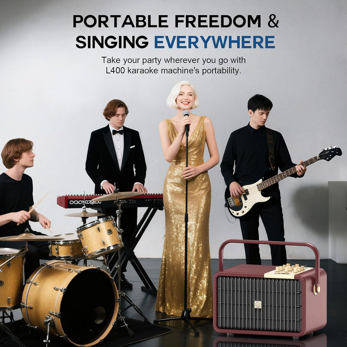 320W Peak Power Karaoke Machine with Rich Deep Bass for Adults Portable Bluetooth Singing PA