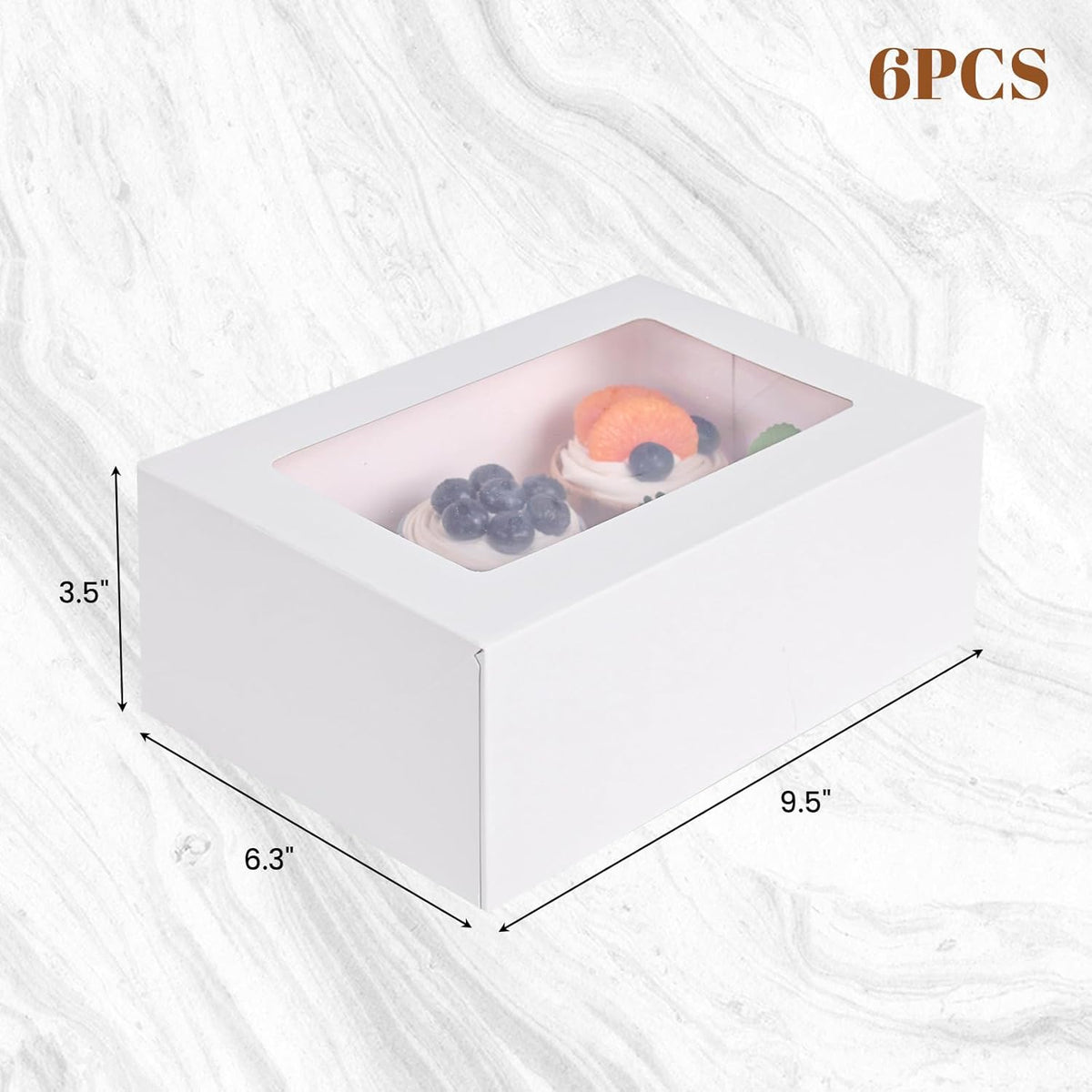 HANSGO 6 Count Cupcake Boxes,6PCS Cupcake Containers with Window White Pastry Boxes for Muffins