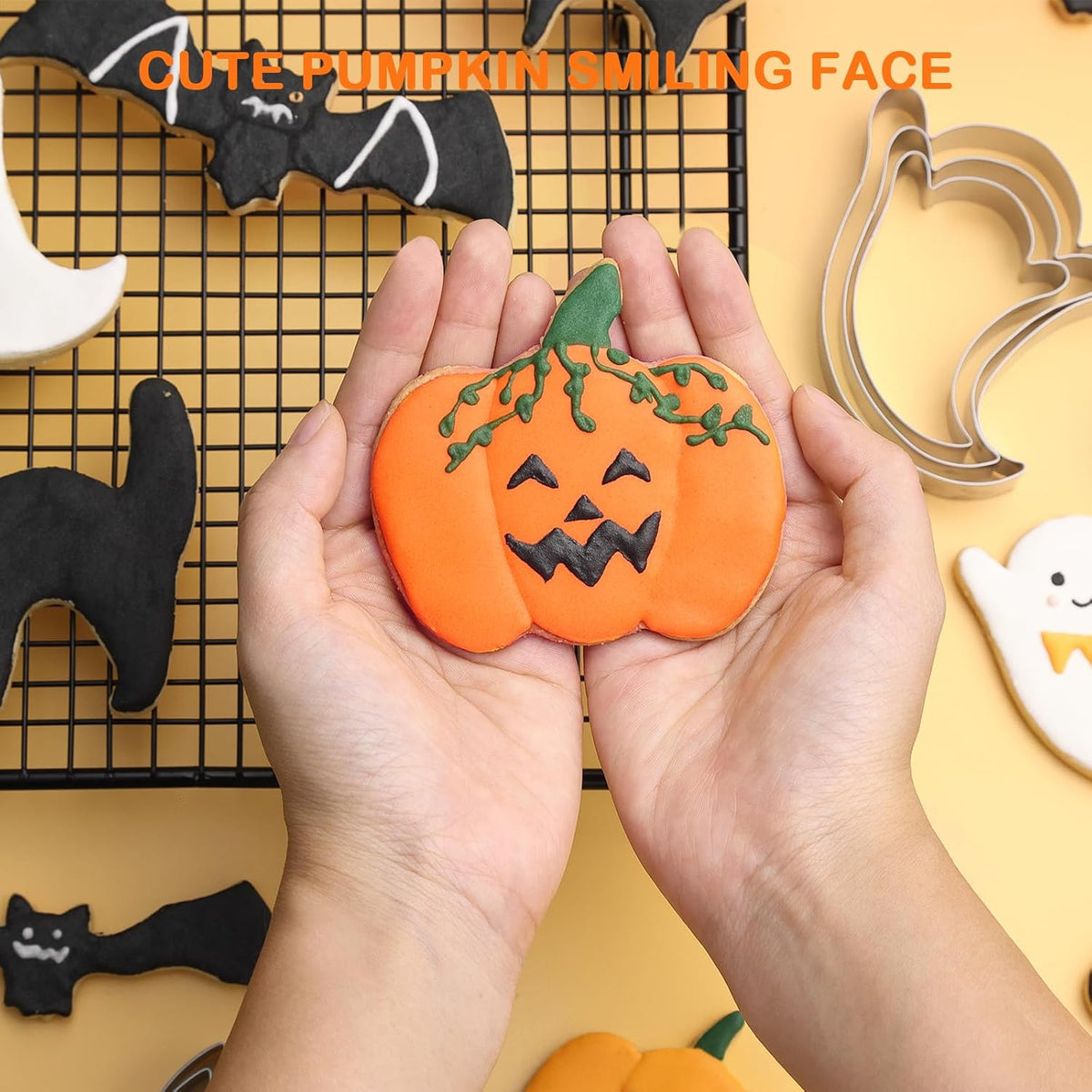 Halloween Cookie Cutters Set 12 Pcs, Stainless Steel Holiday Cookie Cutters Shape, 5.15” Bat, 3.54”