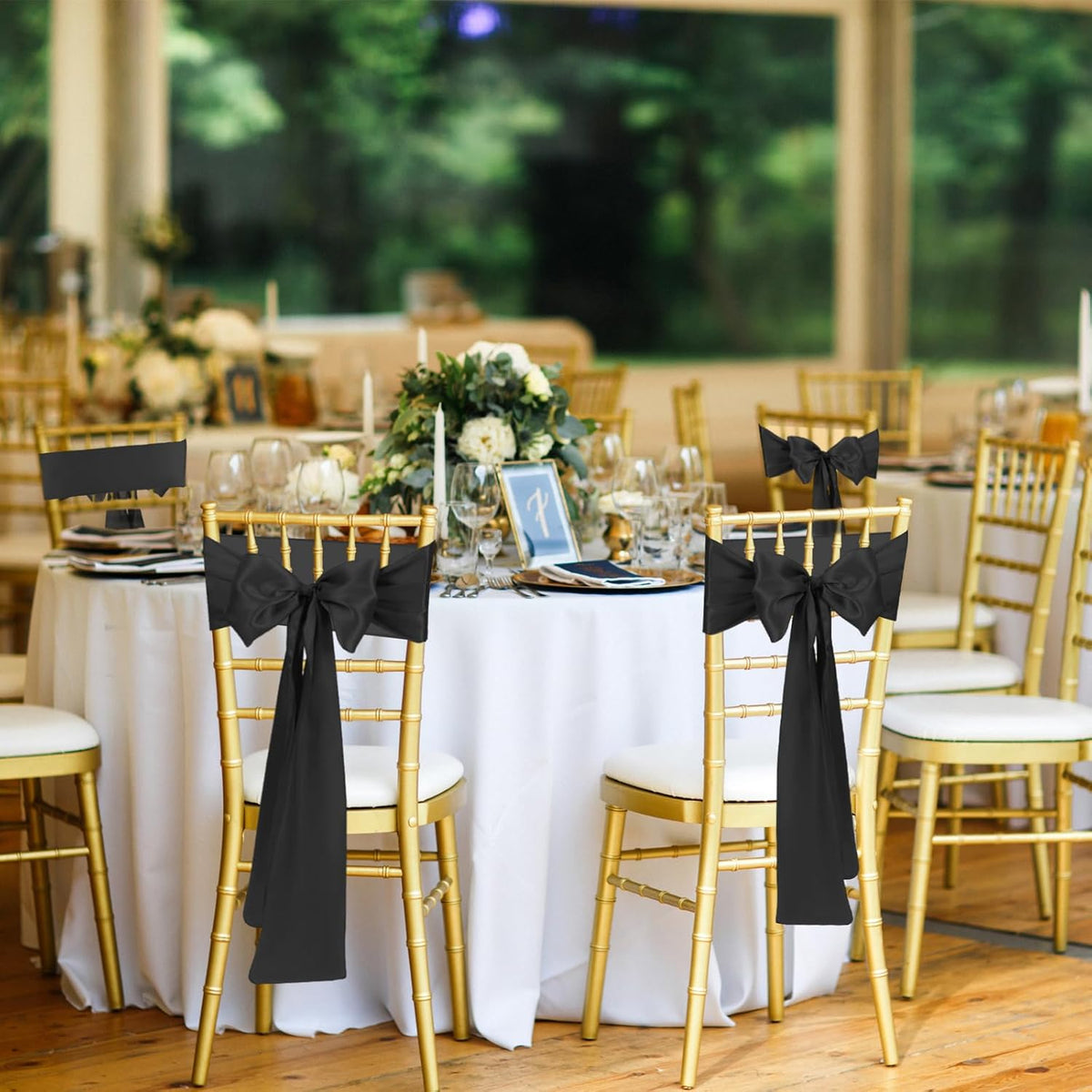 10 PCS Black Satin Chair Sashes Bows Universal Chair Ribbon Ties Back Sash for Wedding Party