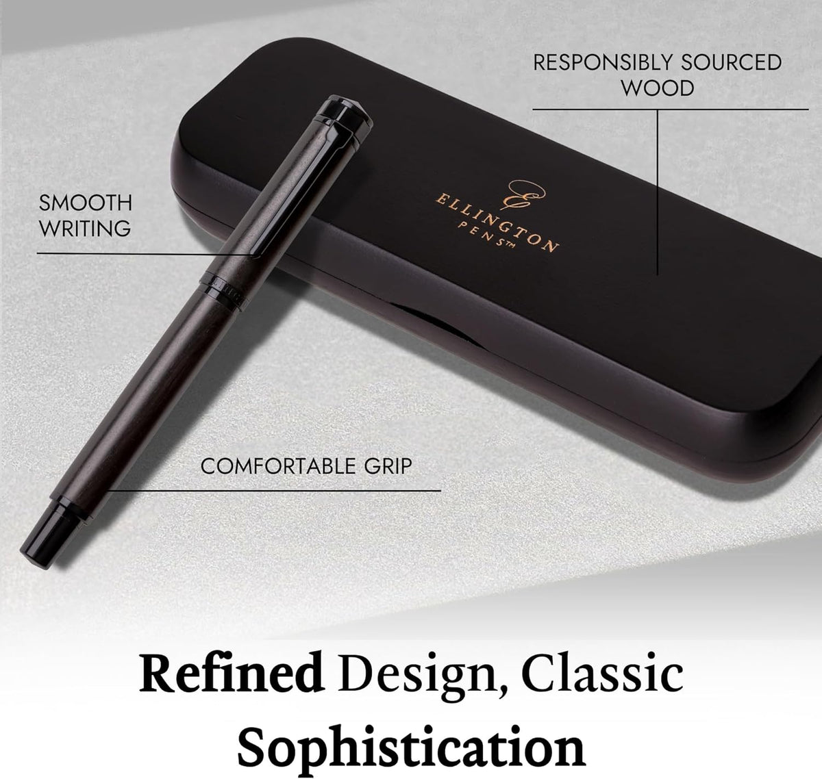 Ellington Pens Elegant Wood Fountain Pen Set – Includes Wooden Pen Box, Ink Converter, 6 Ink