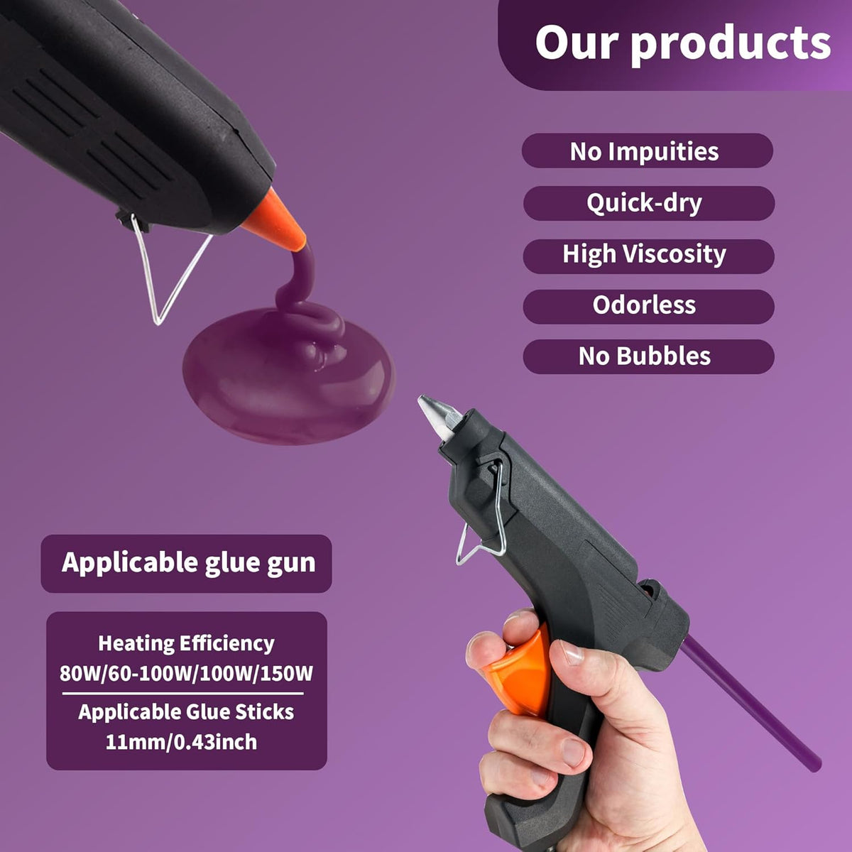 MATUFF Purple Hot Glue Sticks Full Size 0.43” Dia x 8” Long, 20 pcs Hot melt Adhesive Glue Sticks