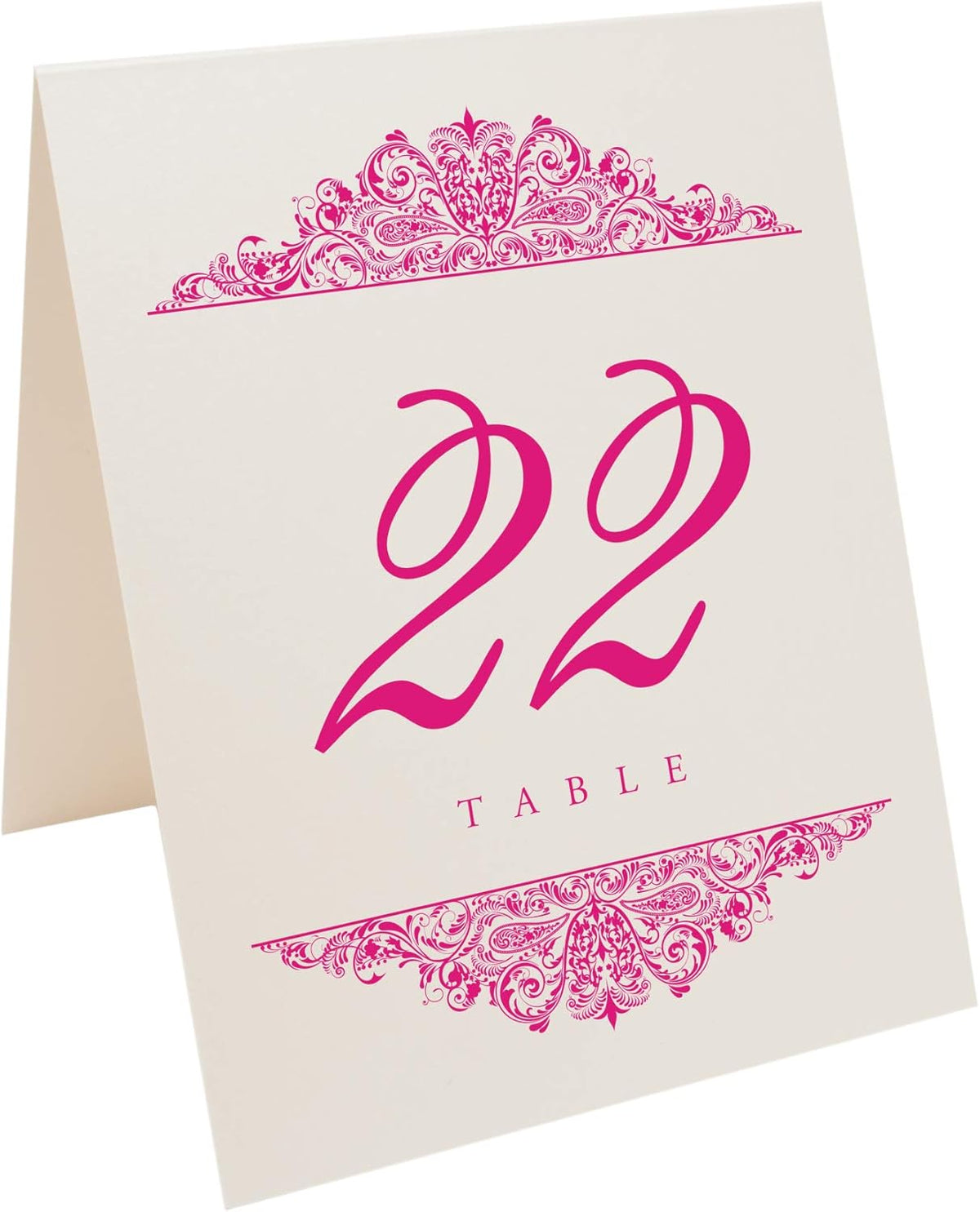 Paisley Wedding Table Numbers (Select Color/Quantity), Champagne, Fuschia, 1-50, Double Sided, Tent
