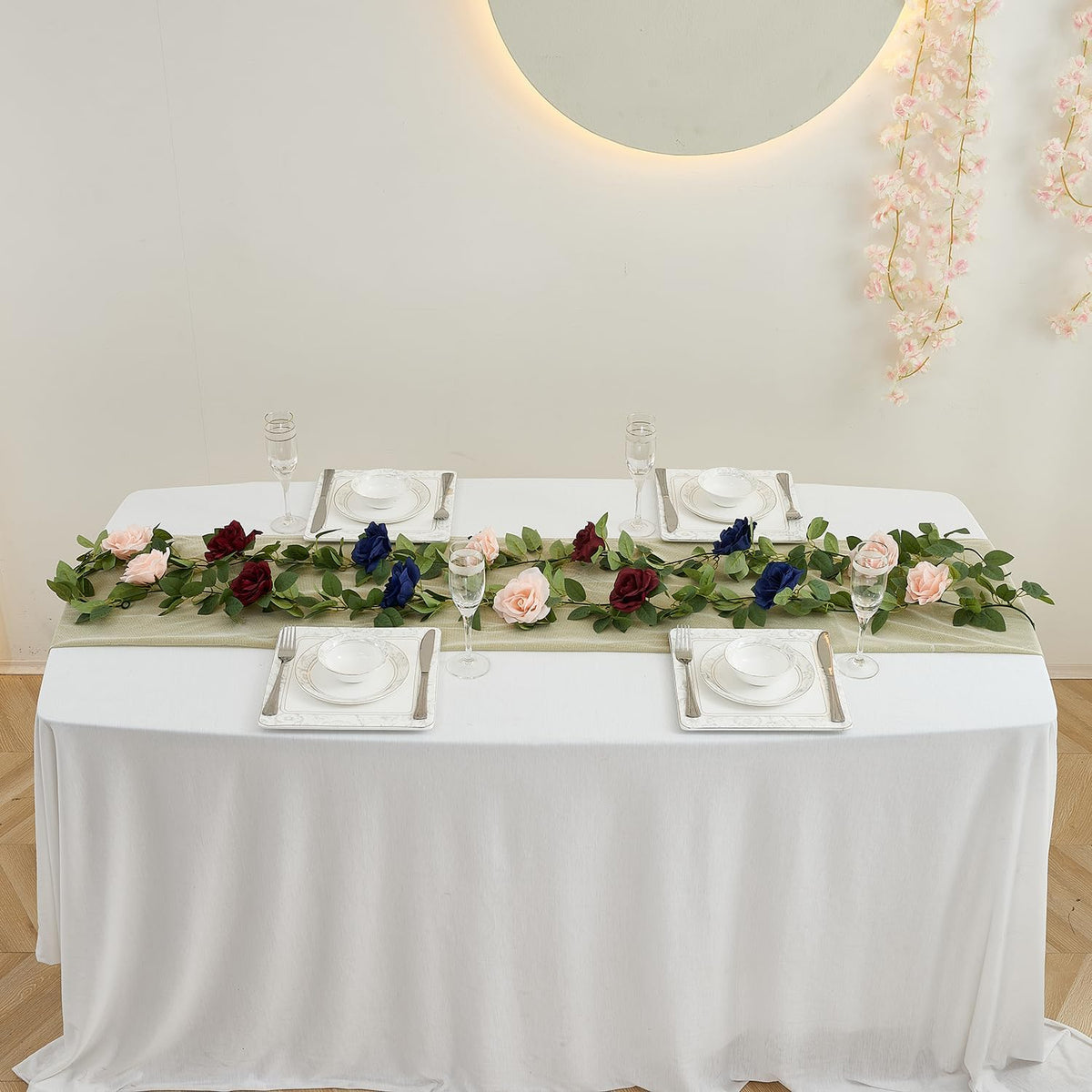 Artificial Rose Garlands Rose Vines Leaves Banners Hanging Floral Garland Fake Rose Flower Vine for