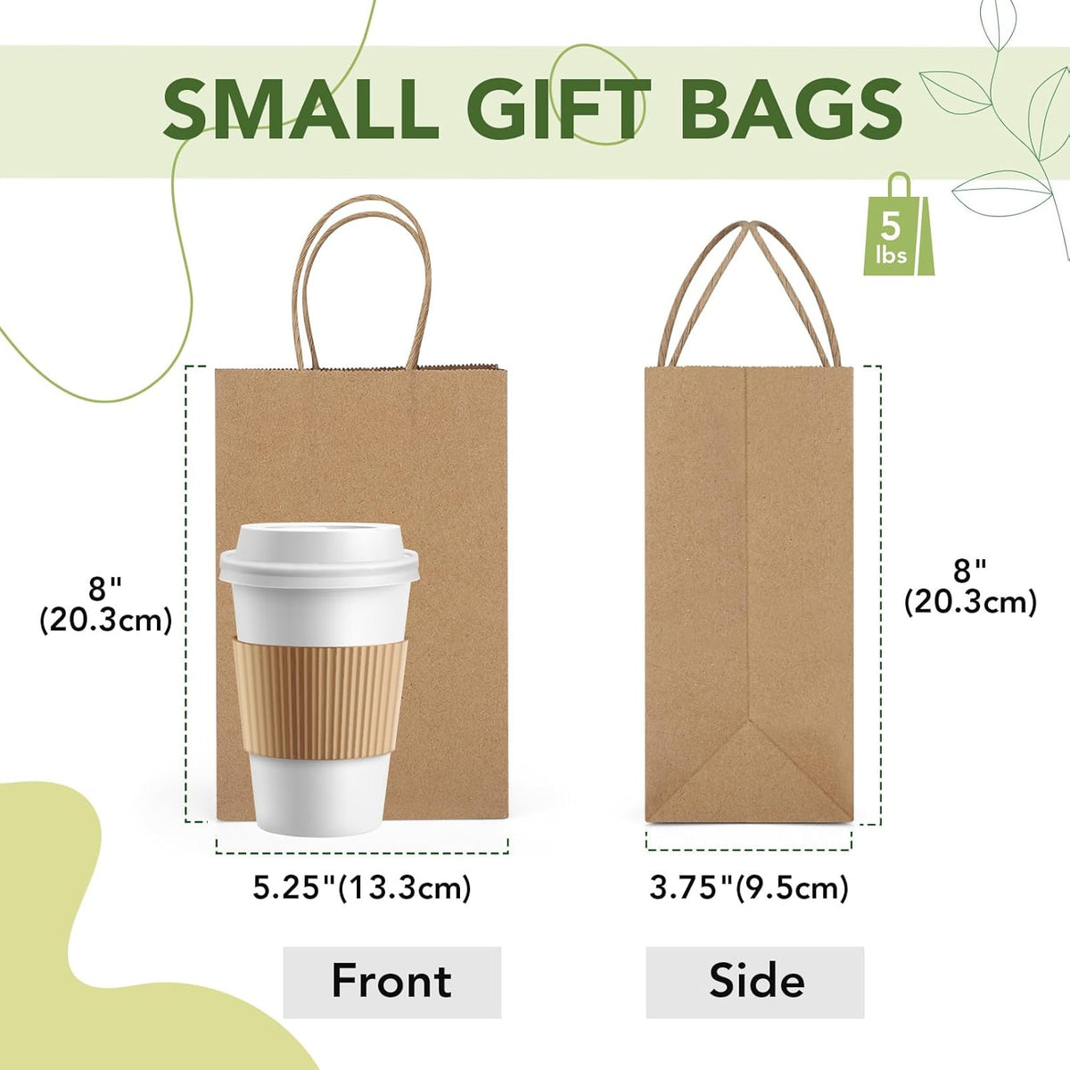 MESHA Kraft Gift Bags 200 Pack 5.25x3.75x8 Inch Small Brown Paper Bags with Handles Bulk for Small