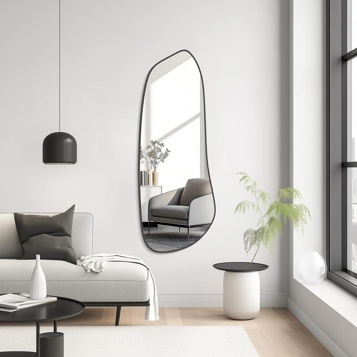 WallBeyond Irregular Wall Mirror, Asymmetrical Mirror Wall Mounted with Black Framed for Living