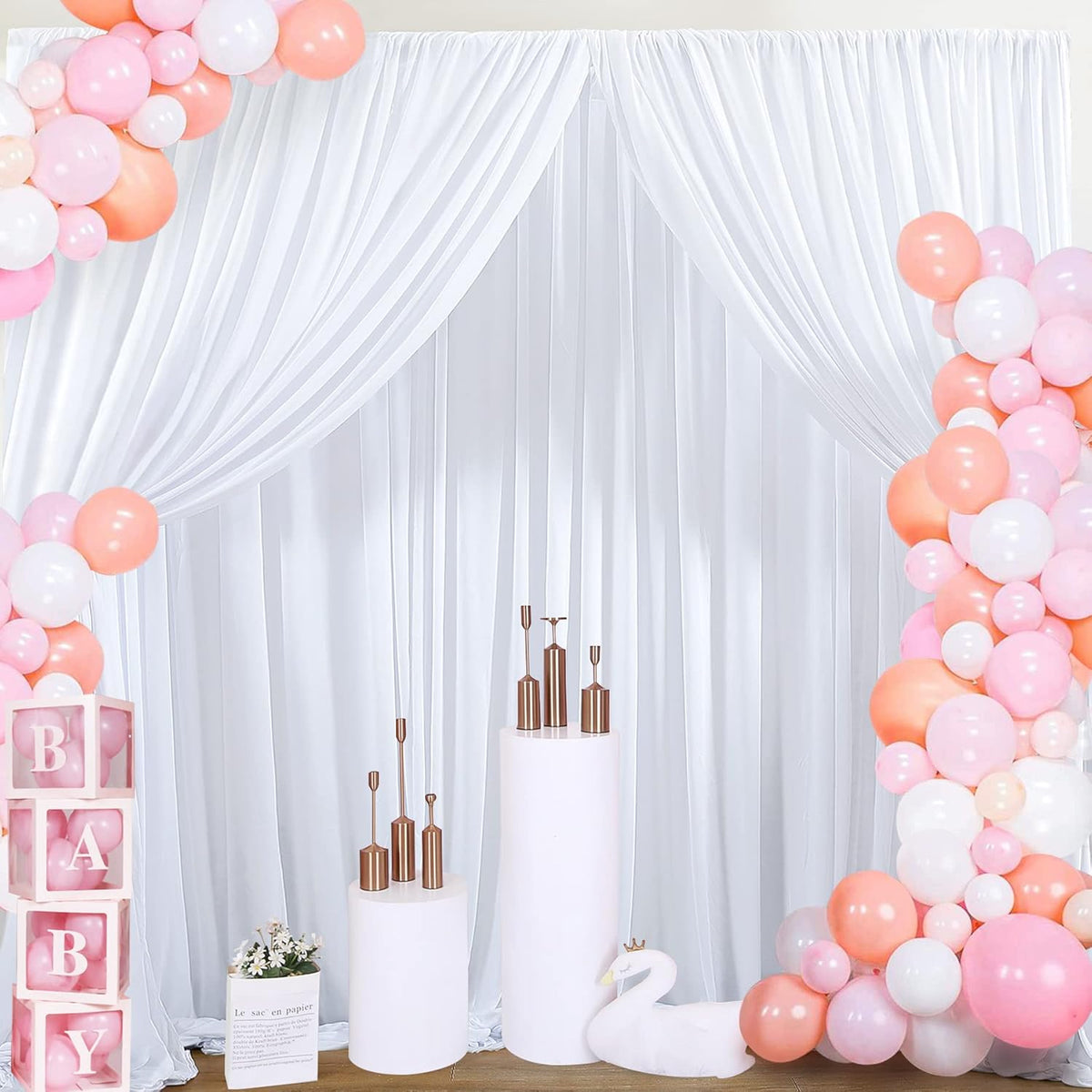 40 ft x 8 ft White Backdrop Curtain Drapes for Wedding Parties, 8 Panels 5 ft x 8 ft Wrinkle Free