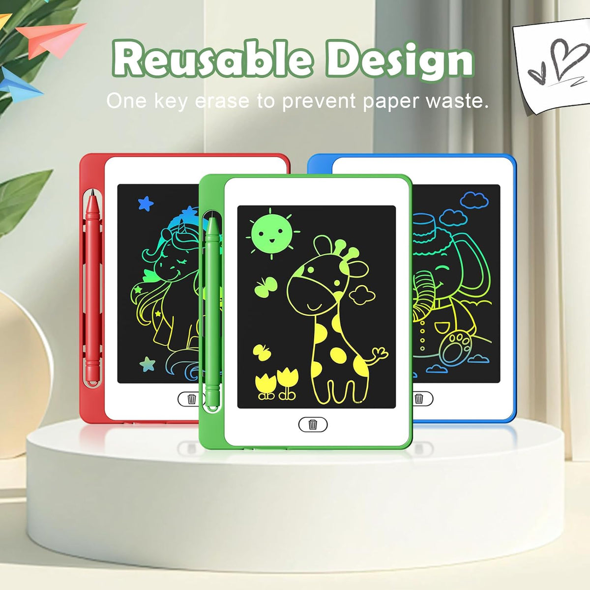 3 Pack LCD Writing Tablet for Kids, 6.5 Inch Colorful Doodle Board Drawing Tablet, Erasable
