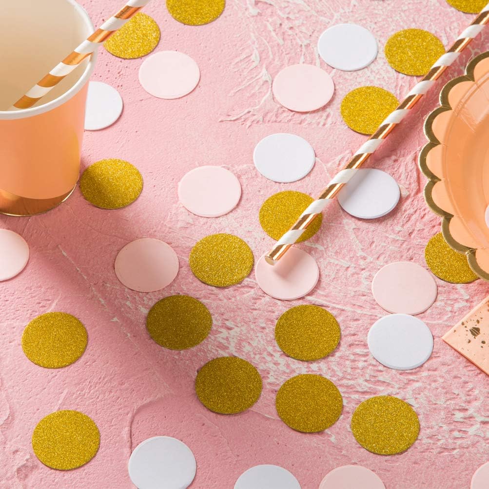 MOWO Confetti Circles Wedding Party Decor and Table Decor, 1.2’’ in Diameter (glitter gold pink and