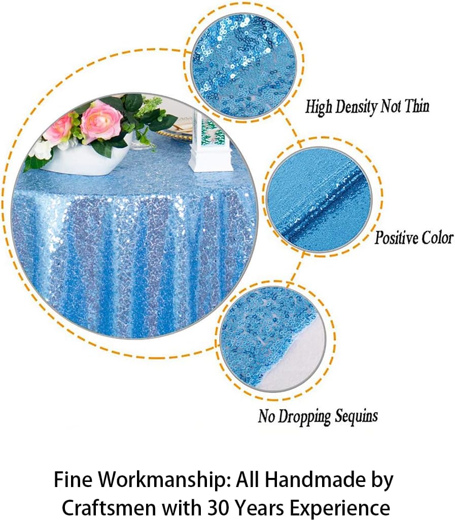 ShinyBeauty Small Tablecloth Square 36x36-Inch Baby Blue Sequin Tablecloth Glitter Table Cover