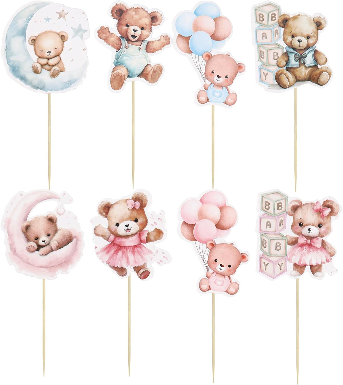 Gyufise 32Pcs Baby Shower Bear Cupcake Toppers Moon Baby Bear Baby Shower Cake Topper Decorations