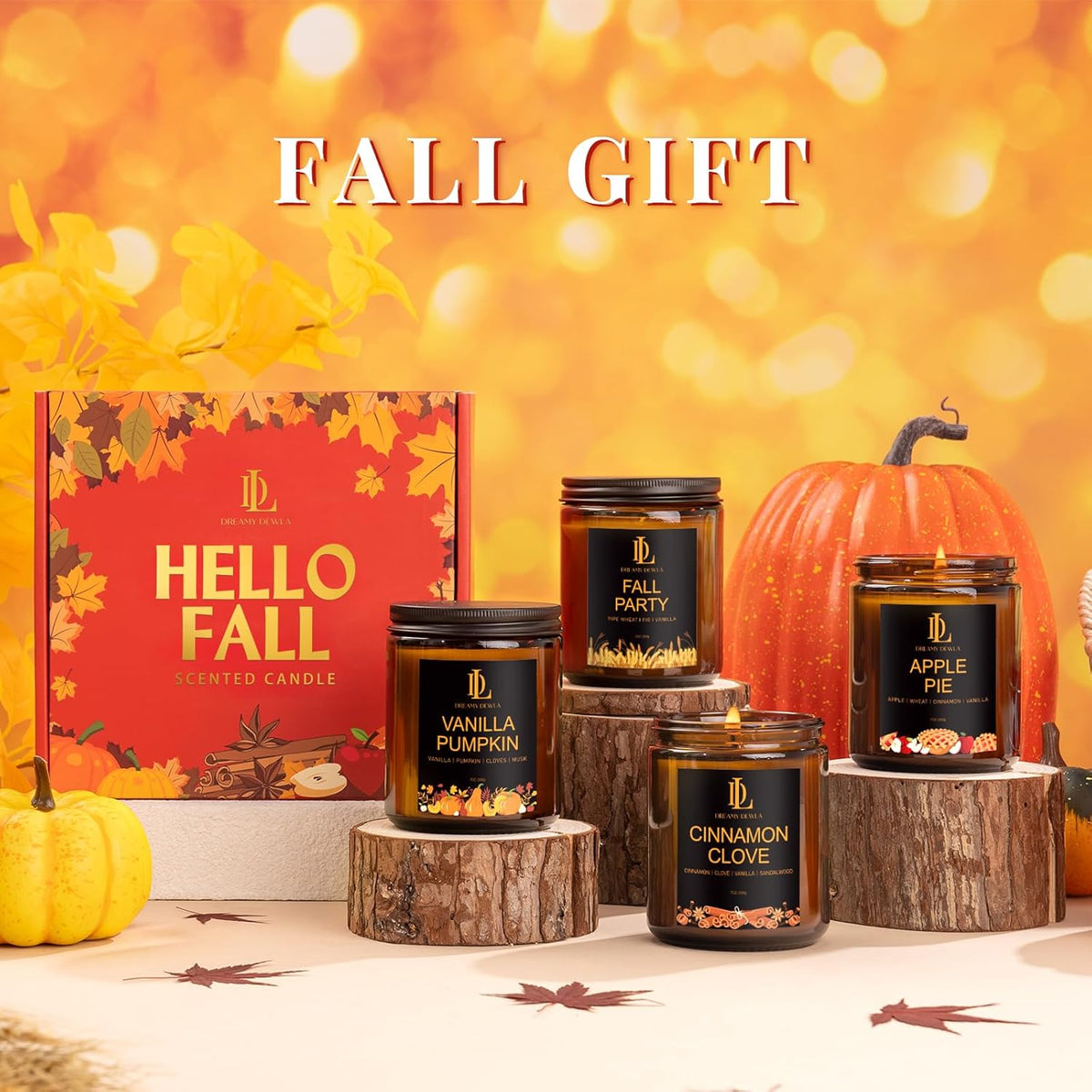 Fall Candle Set, Fall Scented Candles for Home, 4 Pack Soy Candle Set, Autumn Gifts for Women Men