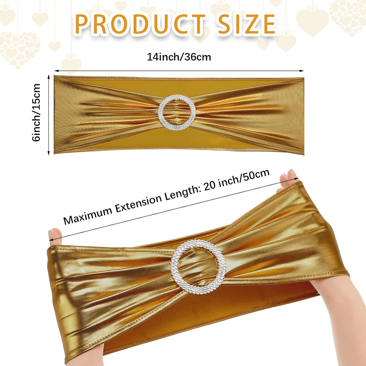 CHENGU 150 Pieces Spandex Stretch Chair Sashes Bows Elastic Chair Cover Bands Ties with Buckle