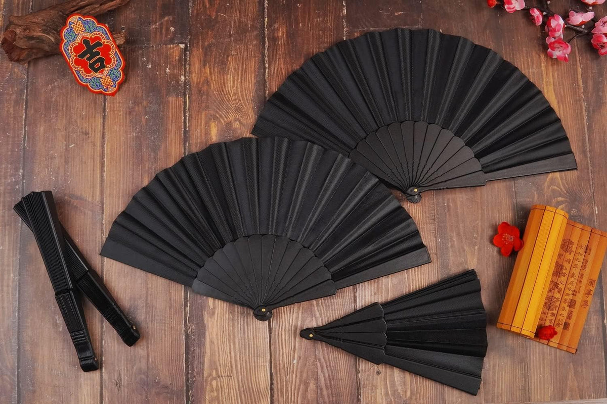 HUNANBANG 1 Dozen 12 Pieces Folding Hand Fans Church Wedding Gift, Party Favors, DIY Decoration