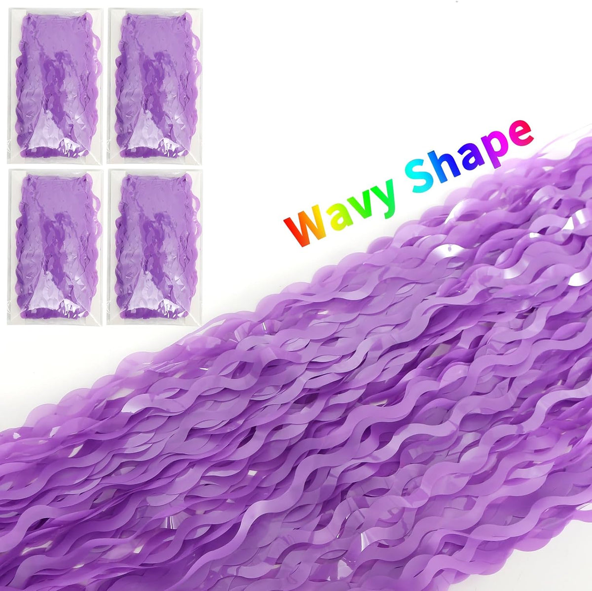 4 Pack Wavy Purple Metallic Tinsel Foil Fringe Curtains - 3.3x6.6 Feet Party Streamer Halloween