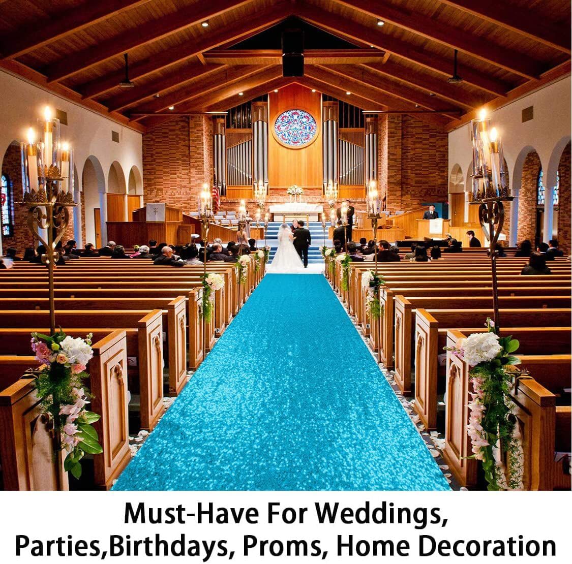 ShinyBeauty Sequin Aisle Runners 2Ft x 15Ft Turquoise Carpet Runner for Party Glitter Runner for