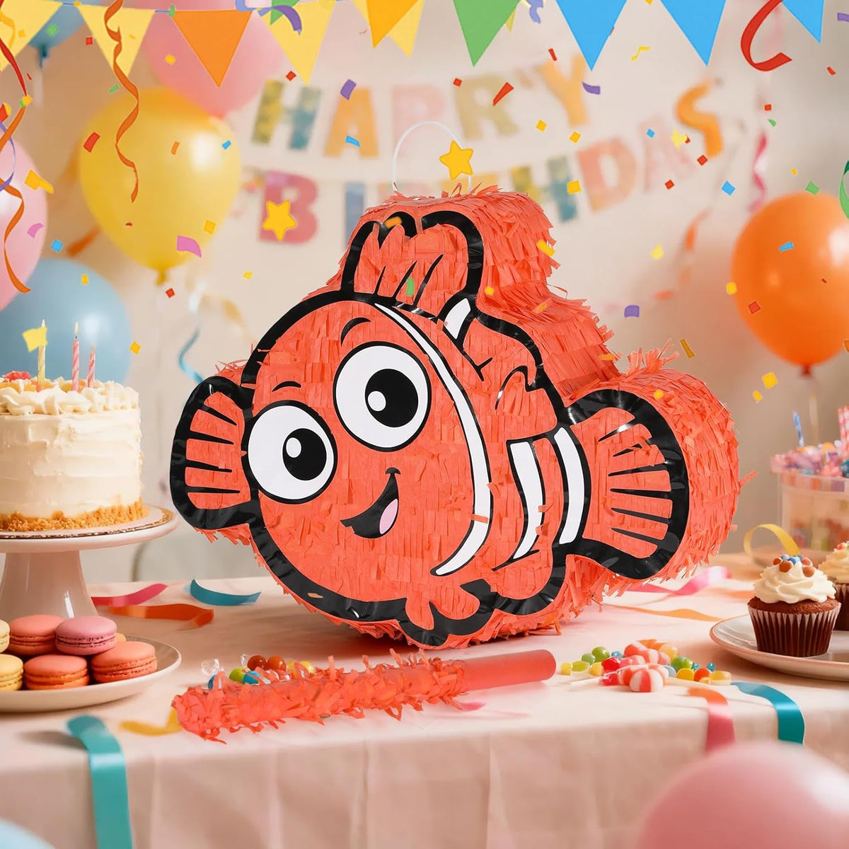 Nemo Pinatas Bundle with a Blindfold and a Bat(16.5 x 12.6 x 4 Inches), Perfect for kid's Birthday