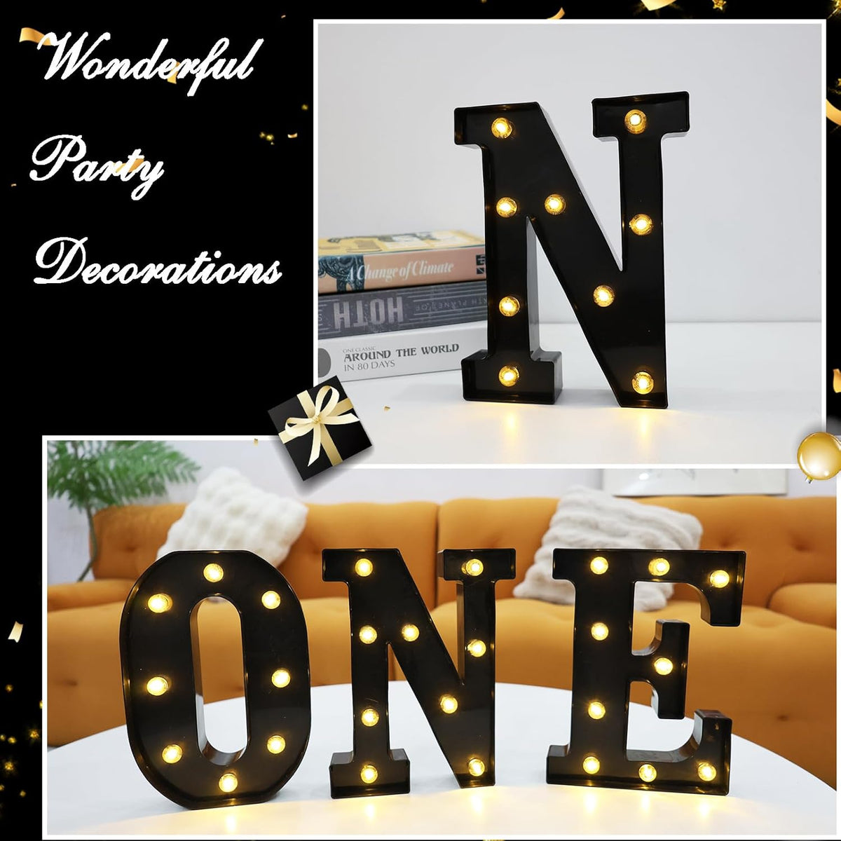 Led Marquee Letters, 8.58 Inch Black Light Up Letters, Small Led Letter Lights, Battery Powered