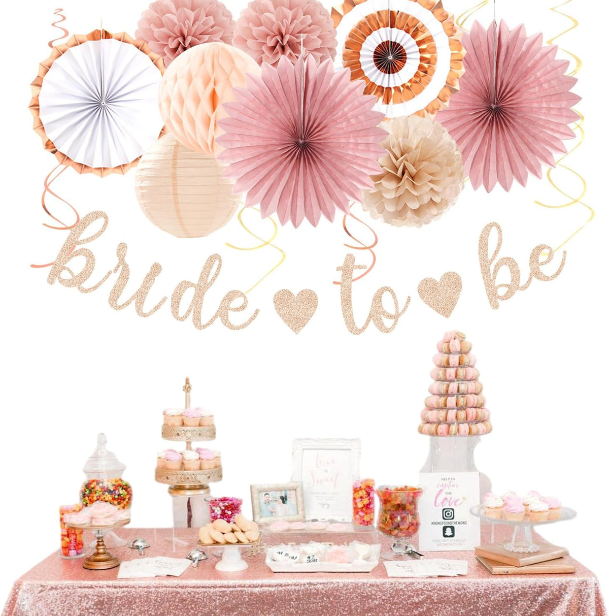 Blush-Pink Rose-Gold Bridal-Shower Party Decorations - 21pcs Bride to Be Sign Banner,Bachelorette