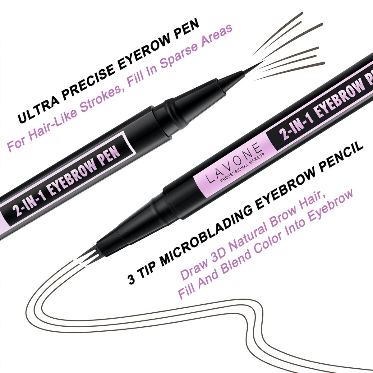 LAVONE Eyebrow Pencil, 2-In-1 Waterproof Eyebrow Pen, with 3 Tip Microblading Eyebrow Pen and