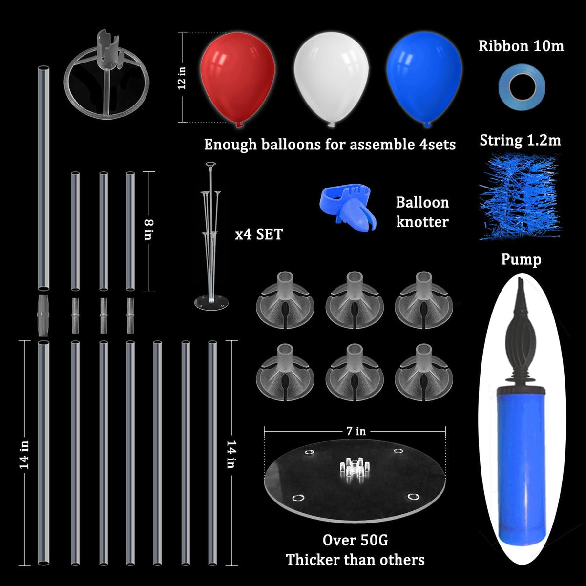 Red White and Blue Balloon Stand Centerpiece Table Decorations for 4th of July Father's Day