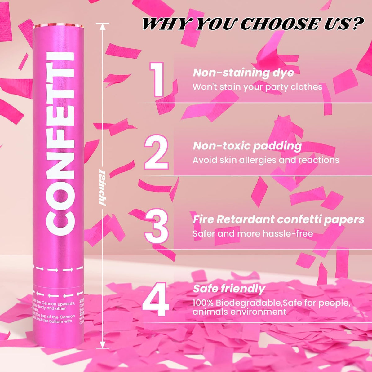 Confetti Cannon Pink Biodegradable Confetti Poppers 12Pack Party Poppers Confetti Shooters Pink