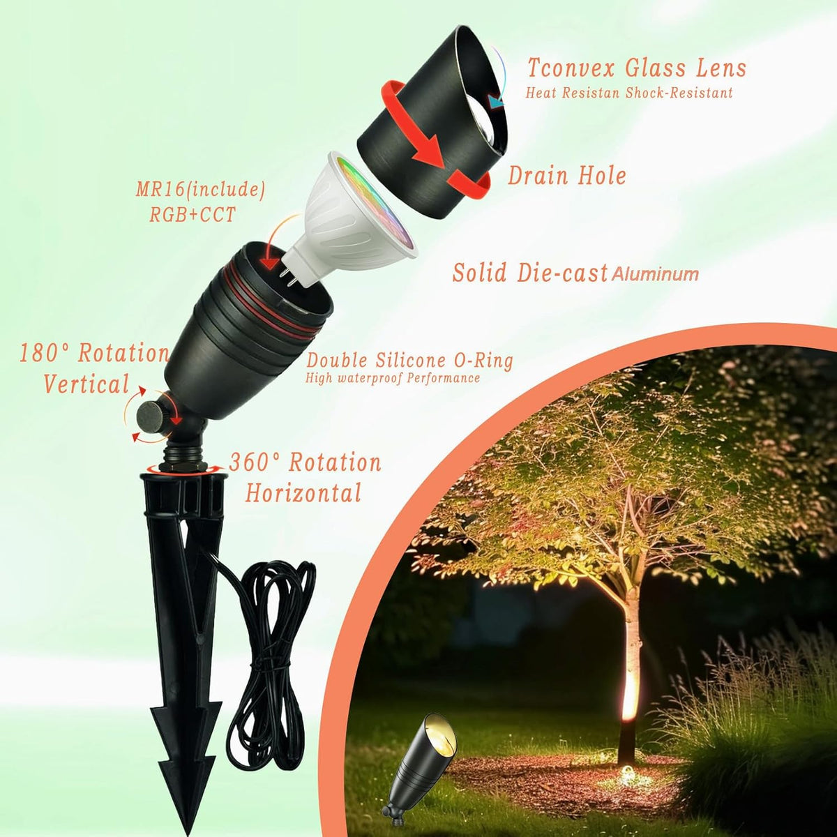 Smart RGB Low Voltage Landscape Lighting, 12V Color Changing Outdoor Spot Lights, Waterproof IP65