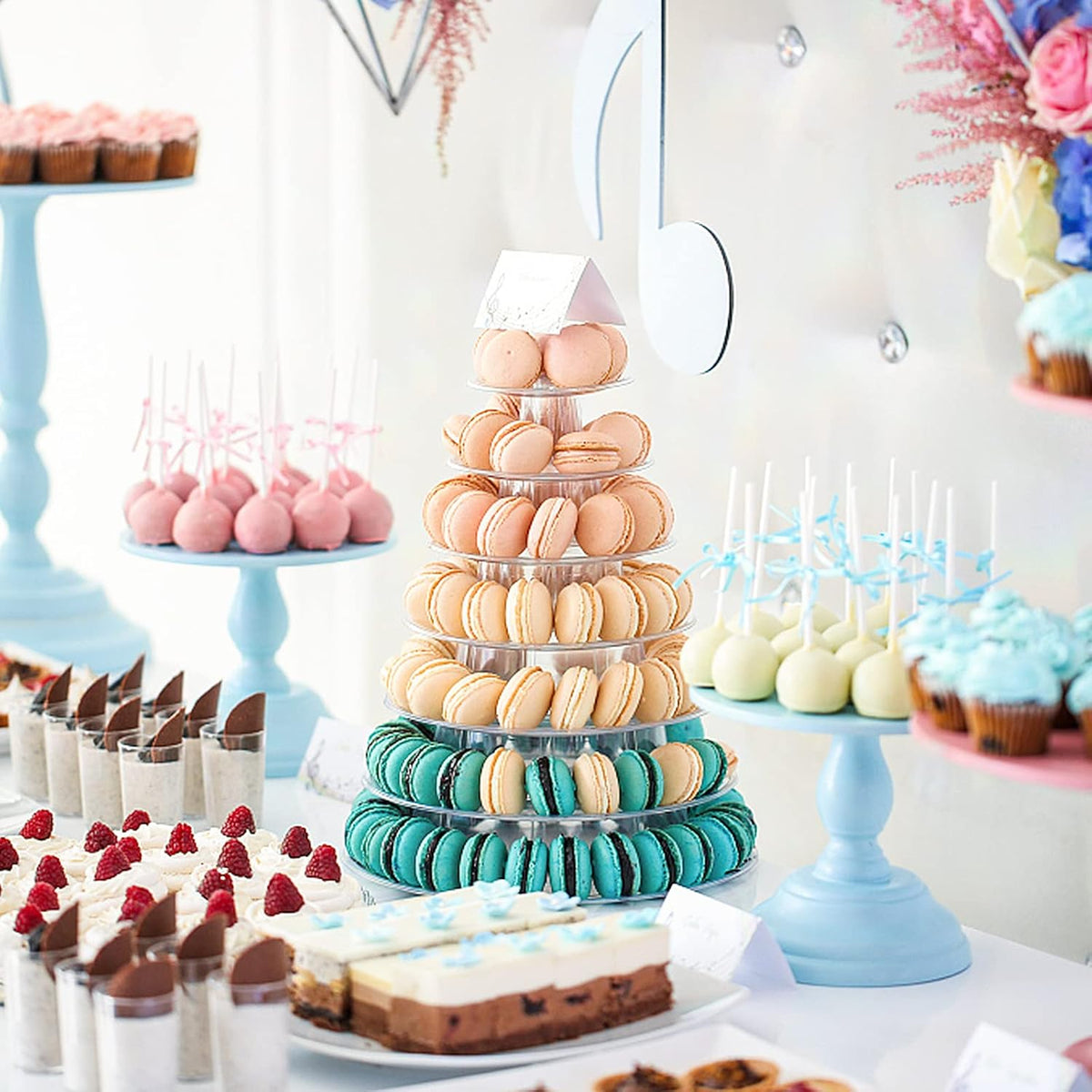 Macaron Tower Stand 10 Tier 4" - 13" Transparent Plastic Round Tower Display Stand Cupcake Cake