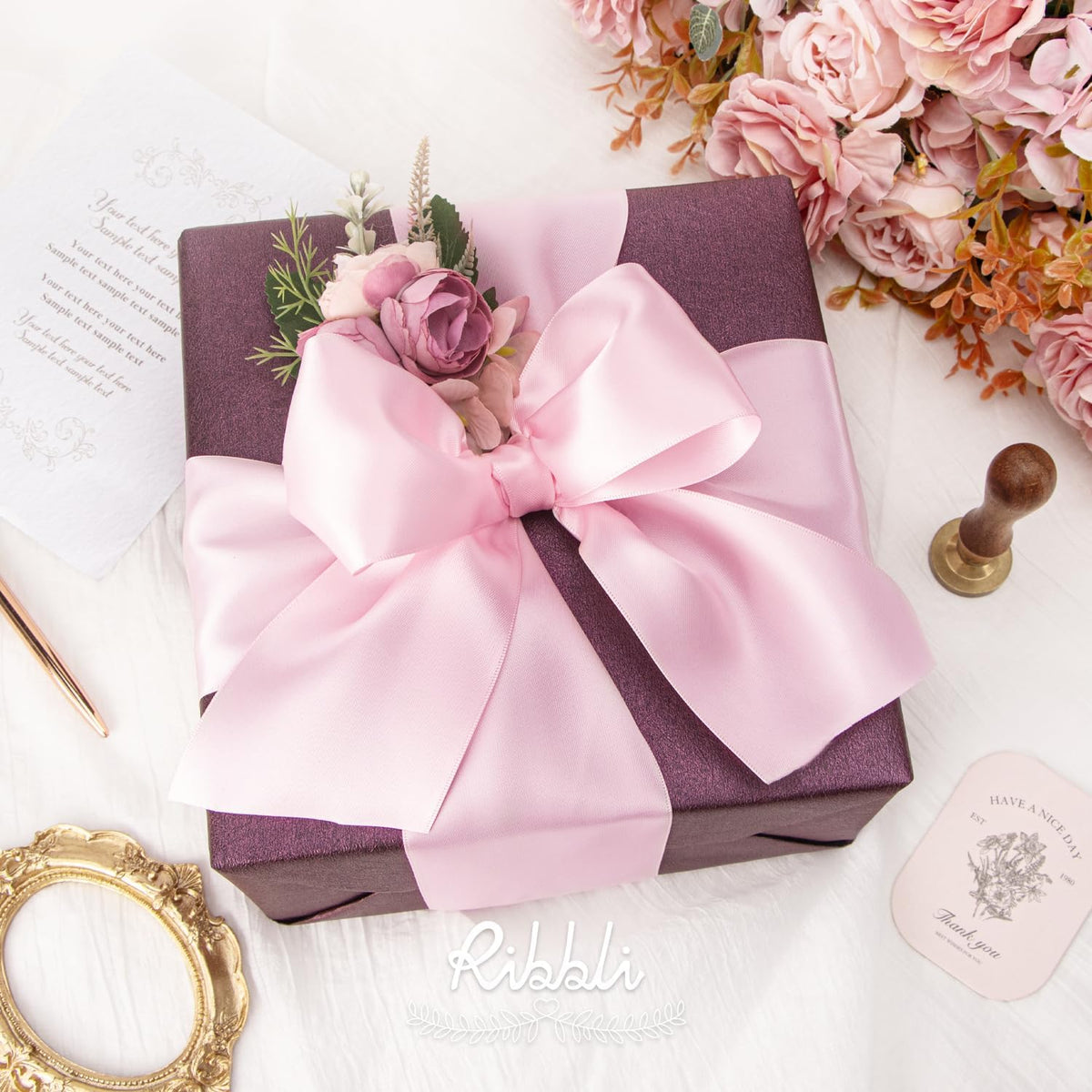 Ribbli Light Pink Double Faced Satin Ribbon, 3” x Continuous 10 Yards,Use for Bows Bouquet,Gift