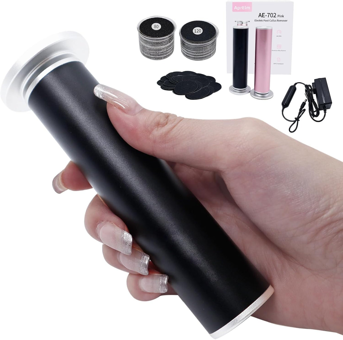 4.8IN Longer Electric Foot Callus Remover with 80pcs Sandpaper Discs, Professional Aluminum Callus