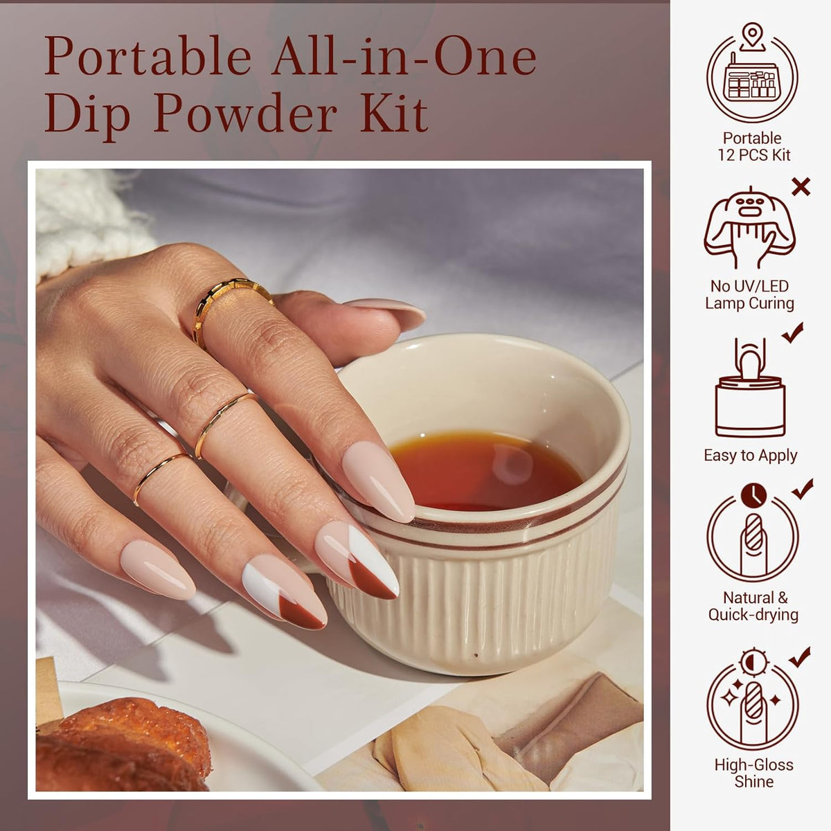 AZUREBEAUTY 30Pcs Dip Powder Nail Kit Starter, 8 Colors Fall Nude Brown Glitter Purple Nude with
