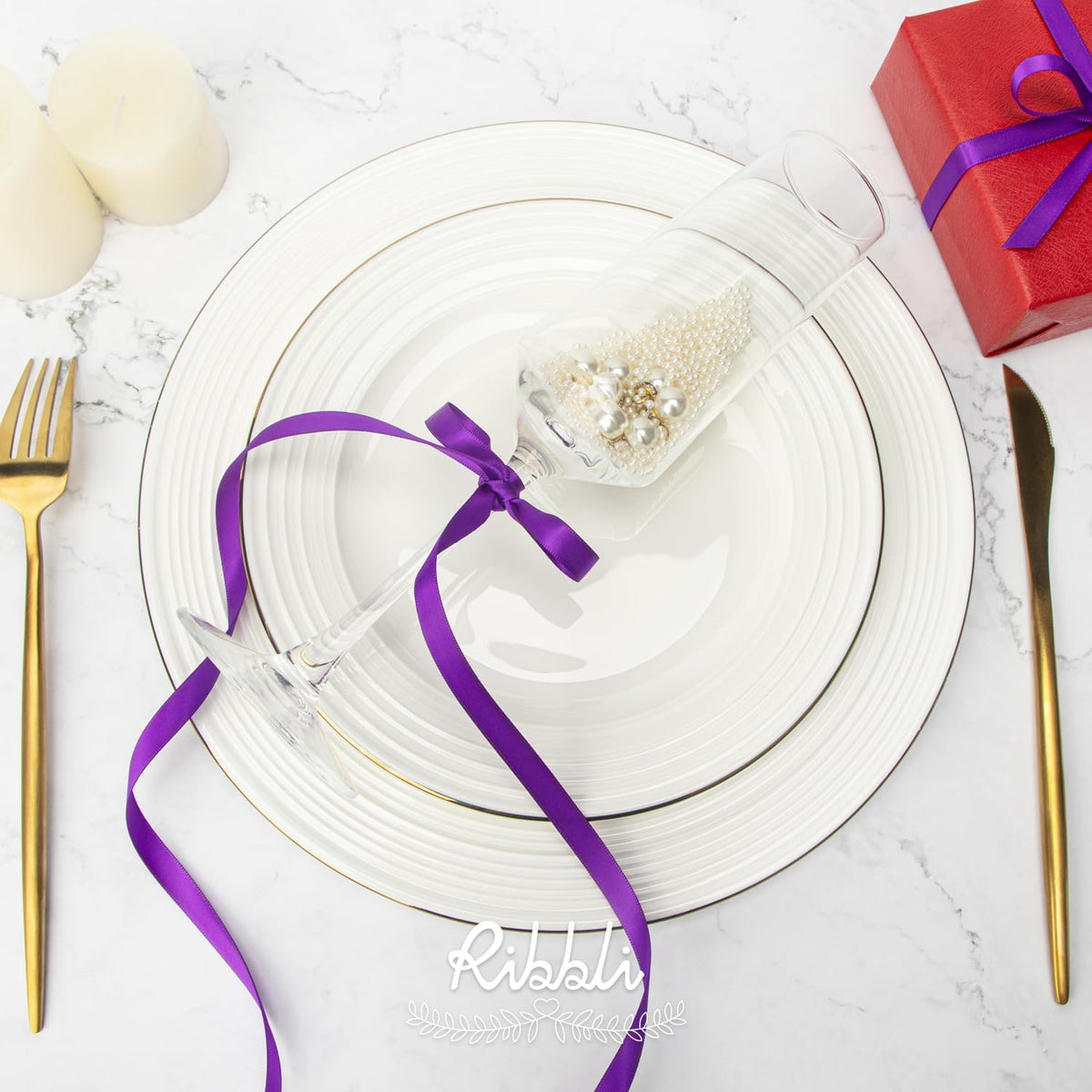 Ribbli Double Faced Purple Satin Ribbon,3/8” x Continuous 25 Yards,Use for Bows Bouquet,Gift