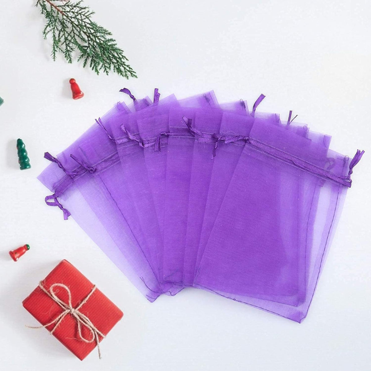 ANZNKU 50 Pack Organza Bags 4 x 6 inch Premium Sheer Drawstring Favor Bags for Halloween Candy
