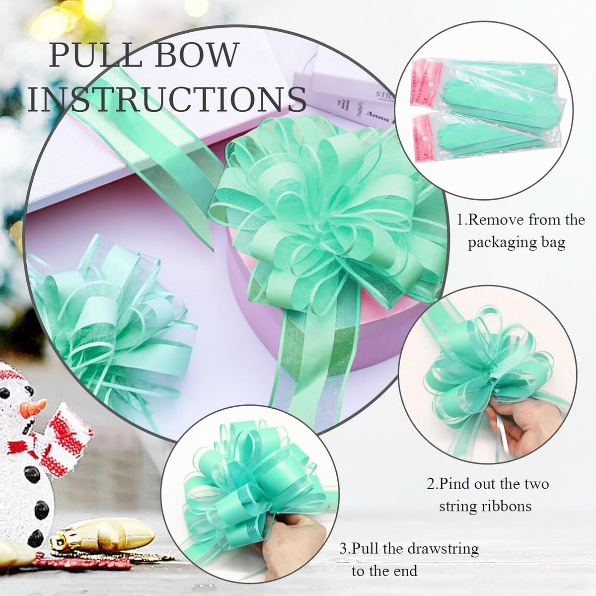 6 Pieces Large Pull Bows,6 inches,Bow for Gift Wrapping,Pull Bows for Christmas Party Birthday Gift