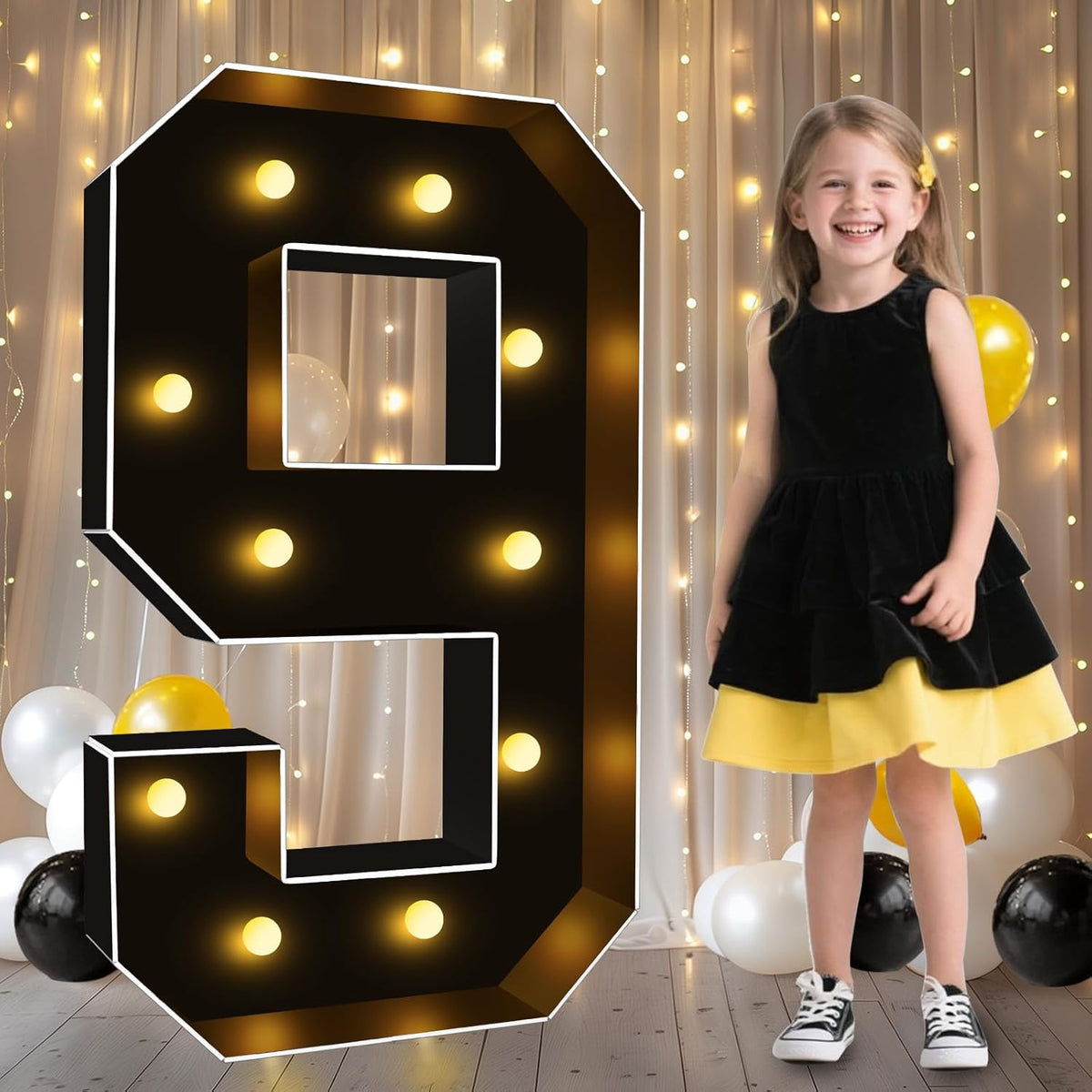 Pooqla 3 FT Light Up Marquee Numbers, Black Marquee Number Lights 3 Feet Tall for 9th 19th 90th