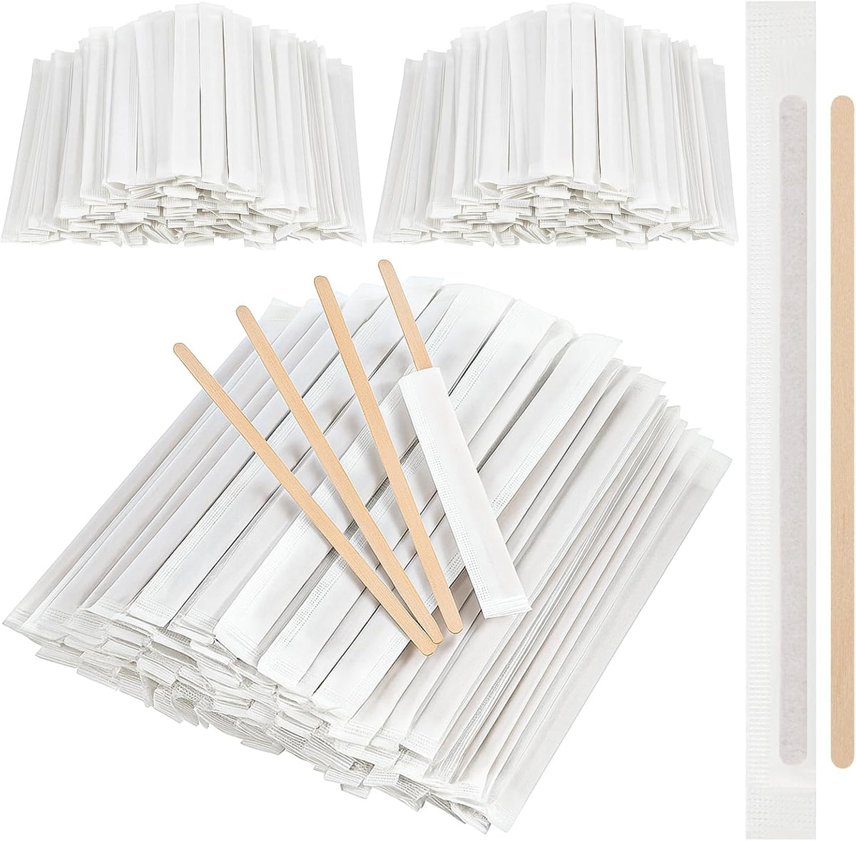 2000 Pcs Individually Wrapped Wooden Coffee Stirrers 5.5 Inch Disposable Wood Stir Sticks, Round