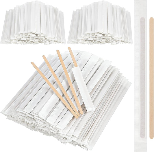2000 Pcs Individually Wrapped Wooden Coffee Stirrers 5.5 Inch Disposable Wood Stir Sticks, Round