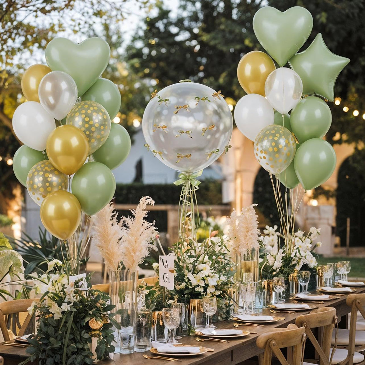 Sage Green and Gold Balloons Heart Star Balloon as Retro Olive Sage Green Baby Shower Decorations