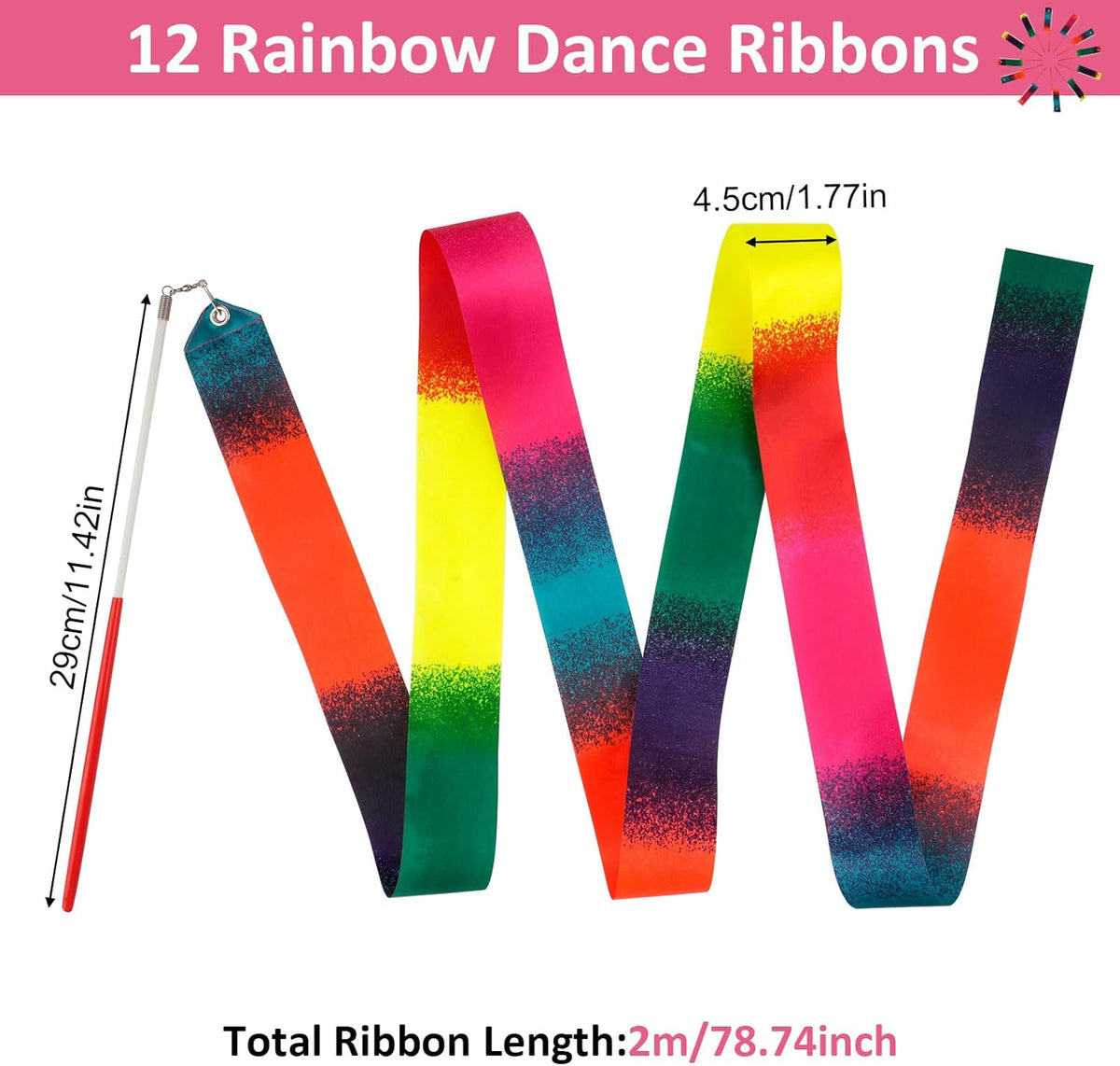 12 Pack Dance Ribbons for Kids, Dance Class, Birthday Party, Gymnastics, Princess Party Favors