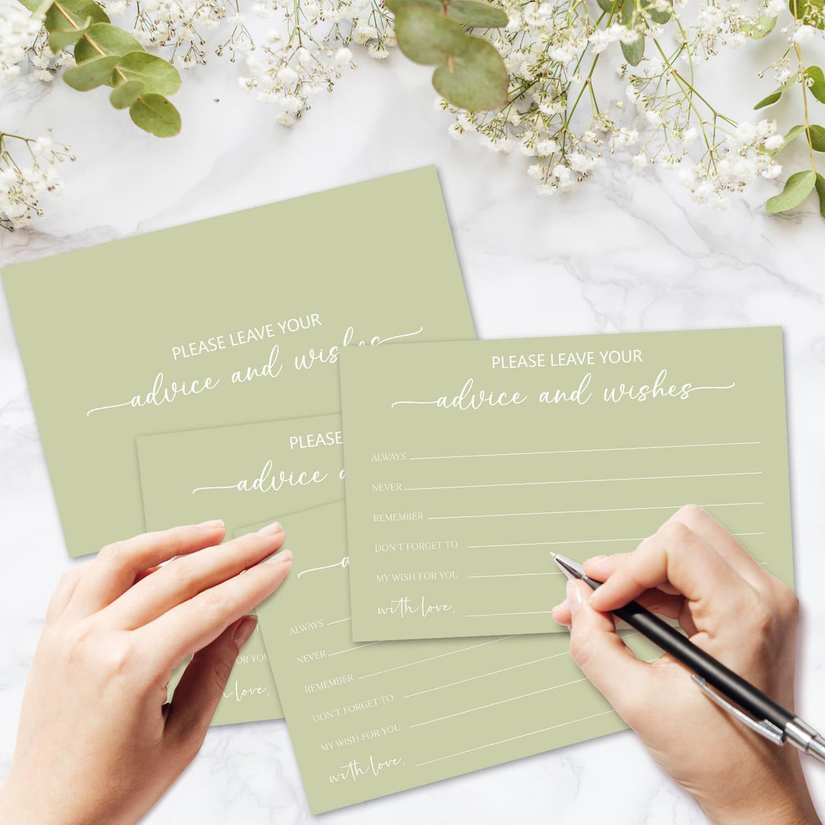 Green Advice and Wishes Card, Advice Cards for The Bride and Groom, Bridal Shower,Wedding or Baby