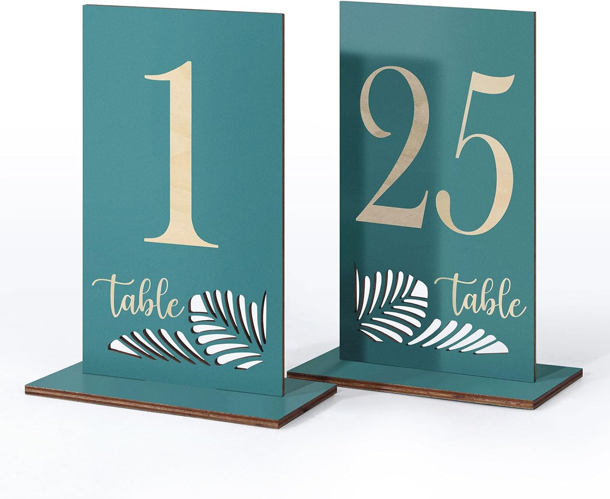 Wooden Table Numbers 1-25,3.2x5.8 Inch Double Sided Rustic Blue Wedding Table Number Signs with