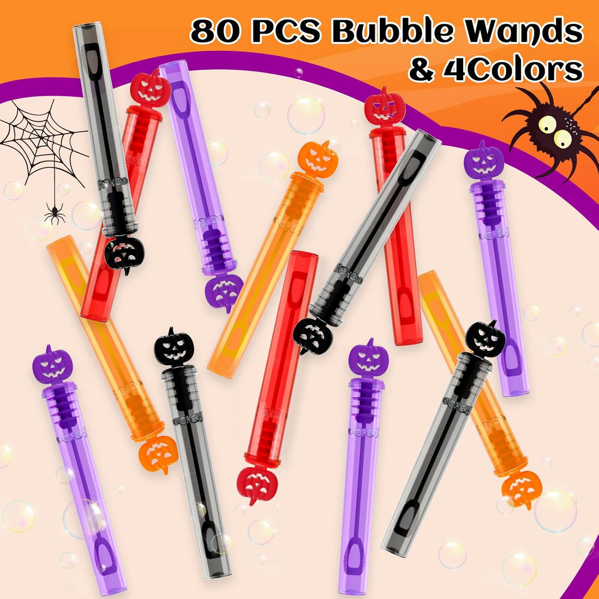 SpringFlower 80 PCS Halloween Party Favor For Kids, Halloween Mini Bubble Wands Halloween Gifts For