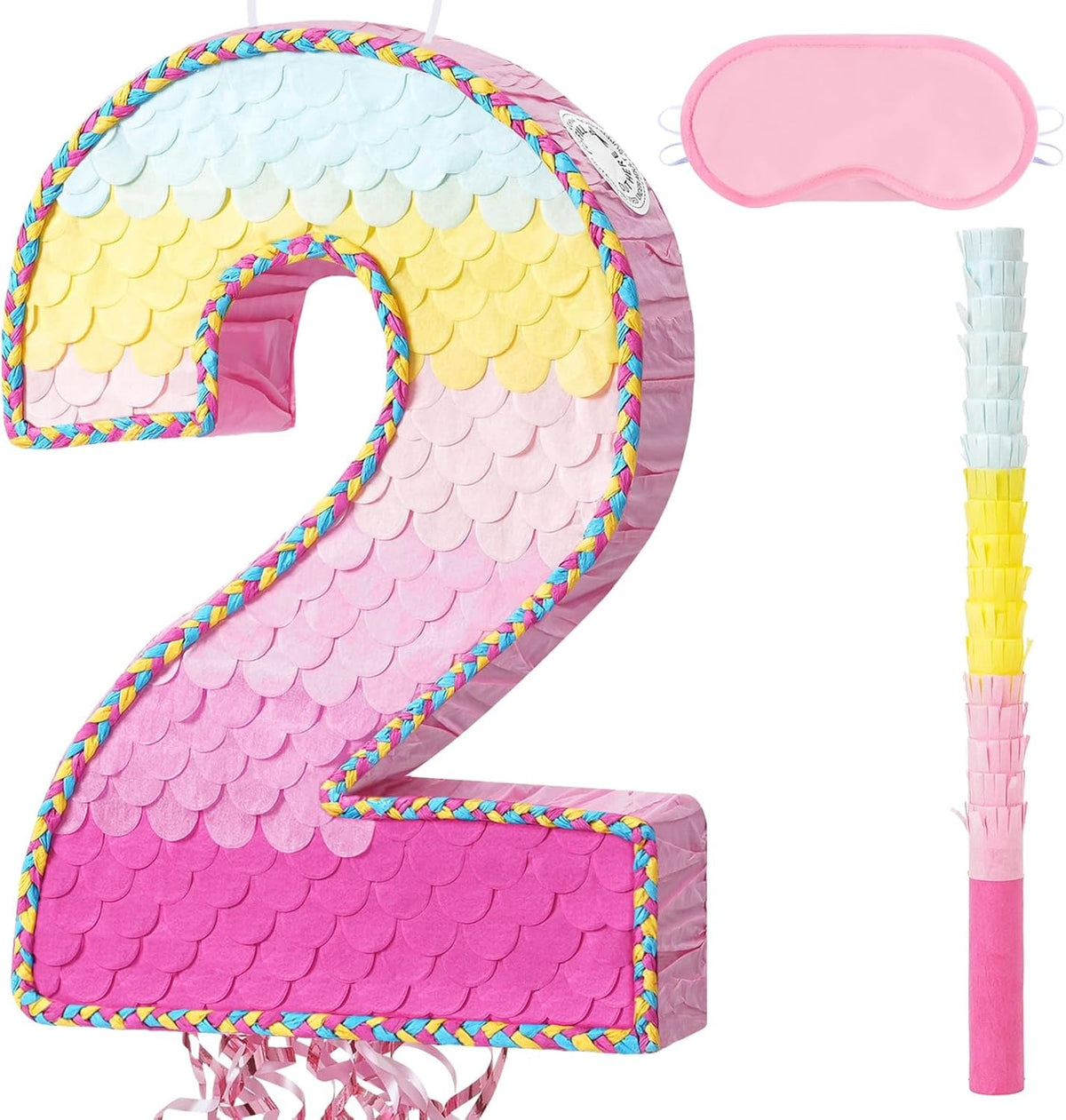 WERNNSAI Pink Sweet Two Pinata - Number 2 Pinata Happy Birthday Decoration Pink Rainbow Design