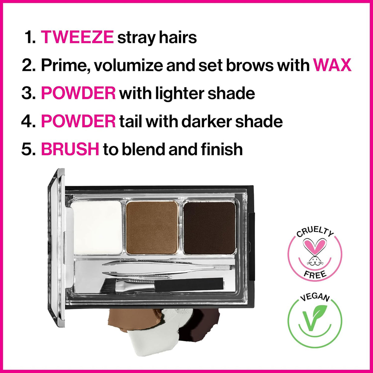 wet n wild Ultimate Eyebrow Makeup Kit, Long-Lasting Matte Brow Powder, Tweezers, Wax & Brush