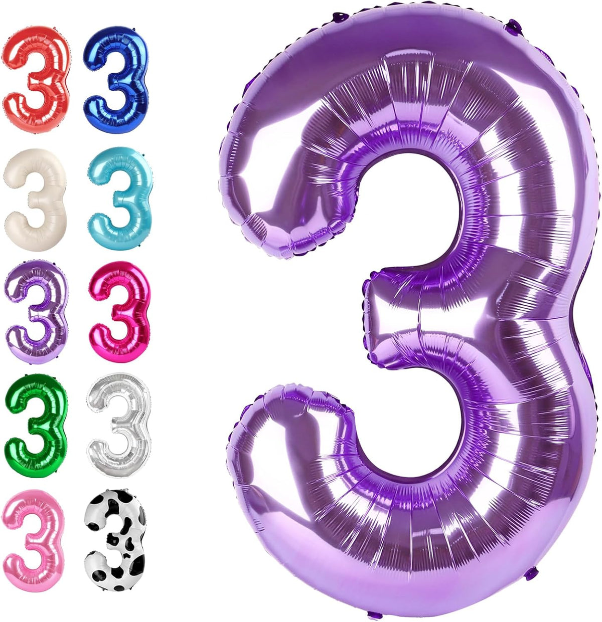 40 Inch Purple 3 Large Number Balloon, 3 13 23 30 33 36 38 Purple Birthday Party Decorations
