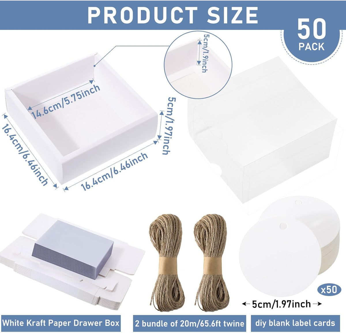 Roowest 50 Sets Kraft Soap Boxes Rectangle Packaging Box with Window Homemade Gift Box with Blank