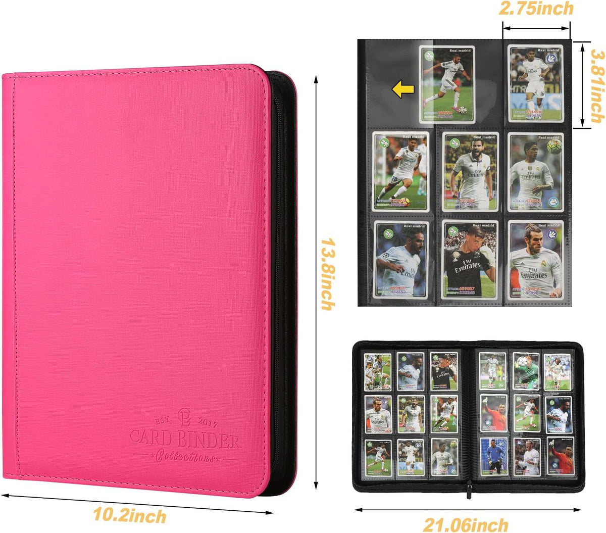9 Pocket Card Binder, Premium Zip Trading Card Binder, 540 Double Sided Pocket PU Collection